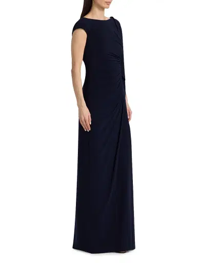 Amsale Women's Draped One-Sleeve Gown - Navy | Thumbnail 4 Amsale Women's Draped One-Sleeve Gown - Navy | Thumbnail 4
