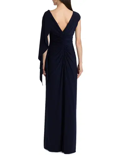 Amsale Women's Draped One-Sleeve Gown - Navy | Thumbnail 5 Amsale Women's Draped One-Sleeve Gown - Navy | Thumbnail 5