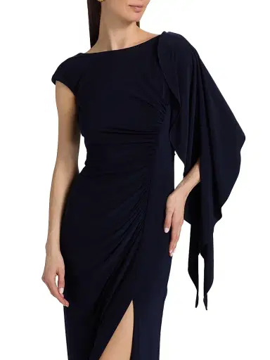 Amsale Women's Draped One-Sleeve Gown - Navy | Thumbnail 7 Amsale Women's Draped One-Sleeve Gown - Navy | Thumbnail 7