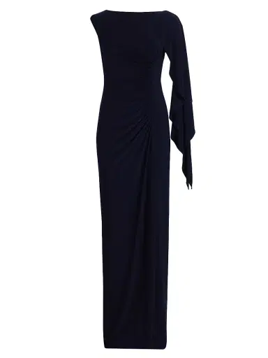 Amsale Women's Draped One-Sleeve Gown - Navy | Thumbnail 1 Amsale Women's Draped One-Sleeve Gown - Navy | Thumbnail 1