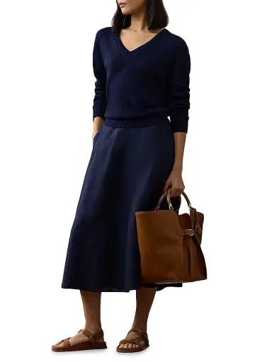 Ralph Lauren Collection Women's Silk V-Neck Sweater - Lux Navy | Thumbnail 2 Ralph Lauren Collection Women's Silk V-Neck Sweater - Lux Navy | Thumbnail 2