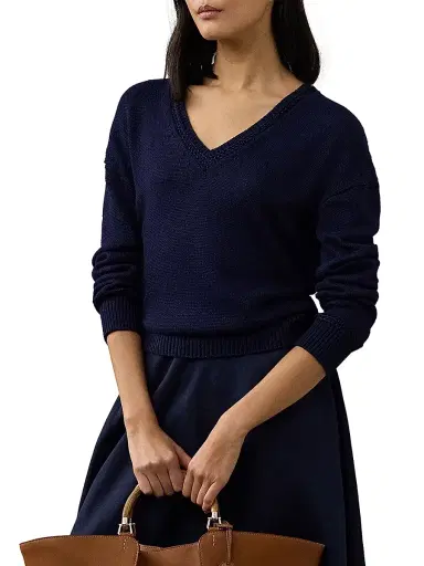 Ralph Lauren Collection Women's Silk V-Neck Sweater - Lux Navy | Thumbnail 3 Ralph Lauren Collection Women's Silk V-Neck Sweater - Lux Navy | Thumbnail 3