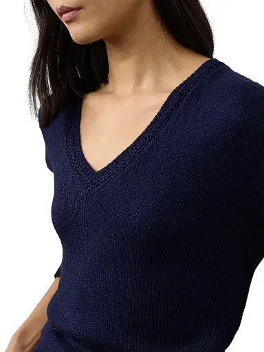 Ralph Lauren Collection Women's Silk V-Neck Sweater - Lux Navy | Thumbnail 5 Ralph Lauren Collection Women's Silk V-Neck Sweater - Lux Navy | Thumbnail 5