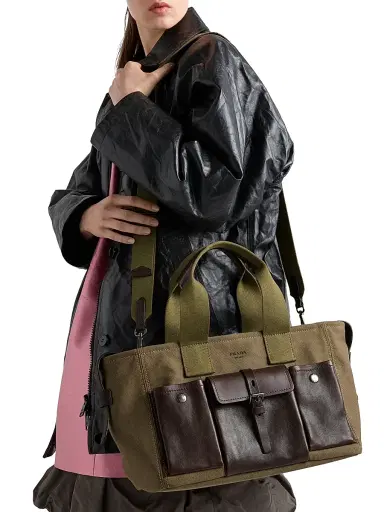 Prada Women's Route Canvas and Leather Tote Bag - Green | Thumbnail 2 Prada Women's Route Canvas and Leather Tote Bag - Green | Thumbnail 2