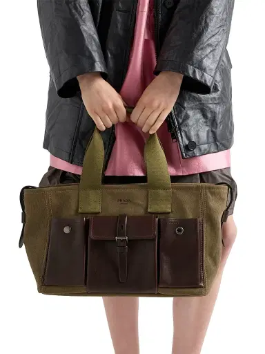 Prada Women's Route Canvas and Leather Tote Bag - Green | Thumbnail 3 Prada Women's Route Canvas and Leather Tote Bag - Green | Thumbnail 3