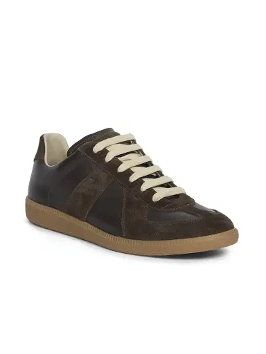 Maison Margiela Men's Replica Leather & Suede Sneakers - Dark Kaky | Thumbnail 2 Maison Margiela Men's Replica Leather & Suede Sneakers - Dark Kaky | Thumbnail 2