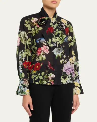 ALICE + OLIVIA Lloyd Floral Slit-Sleeve Blouse | Thumbnail 4 ALICE + OLIVIA Lloyd Floral Slit-Sleeve Blouse | Thumbnail 4