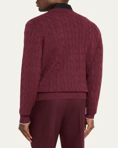 Brunello Cucinelli Men's Cashmere Cable Knit Crewneck Sweater | Thumbnail 2 Brunello Cucinelli Men's Cashmere Cable Knit Crewneck Sweater | Thumbnail 2