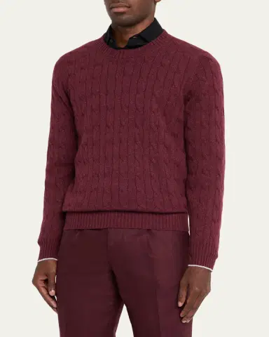 Brunello Cucinelli Men's Cashmere Cable Knit Crewneck Sweater | Thumbnail 3 Brunello Cucinelli Men's Cashmere Cable Knit Crewneck Sweater | Thumbnail 3