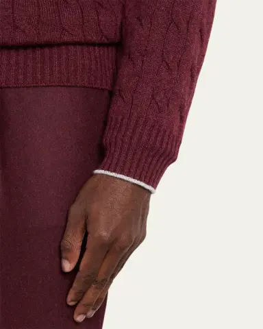 Brunello Cucinelli Men's Cashmere Cable Knit Crewneck Sweater | Thumbnail 4 Brunello Cucinelli Men's Cashmere Cable Knit Crewneck Sweater | Thumbnail 4