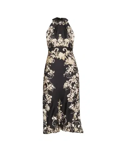 Saloni Michelle Floral Satin Draped Halter Midi Dress | Thumbnail 1 Saloni Michelle Floral Satin Draped Halter Midi Dress | Thumbnail 1