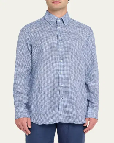 Bergdorf Goodman Men's Cotton Micro-Check Point Collar Dress Shirt | Thumbnail 4 Bergdorf Goodman Men's Cotton Micro-Check Point Collar Dress Shirt | Thumbnail 4