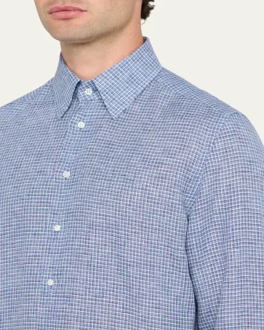 Bergdorf Goodman Men's Cotton Micro-Check Point Collar Dress Shirt | Thumbnail 5 Bergdorf Goodman Men's Cotton Micro-Check Point Collar Dress Shirt | Thumbnail 5