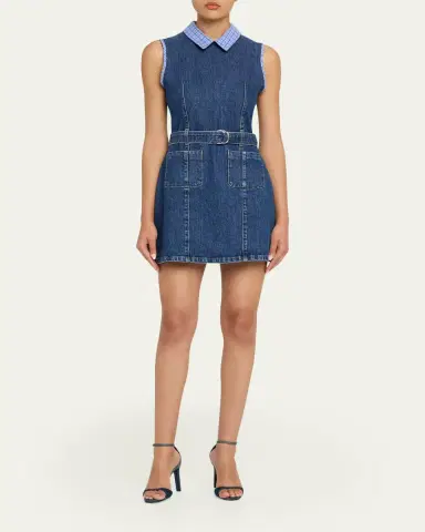 Cinq à Sept Kyra Sleeveless Belted Denim Mini Dress | Thumbnail 2 Cinq à Sept Kyra Sleeveless Belted Denim Mini Dress | Thumbnail 2