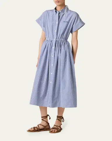 Miu Miu Short-Sleeve Striped Cotton Poplin Midi Shirtdress | Thumbnail 2 Miu Miu Short-Sleeve Striped Cotton Poplin Midi Shirtdress | Thumbnail 2
