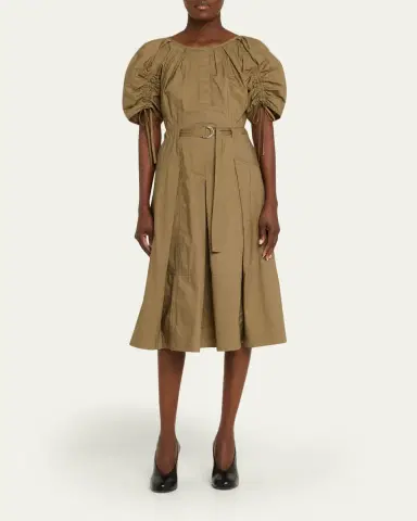 3.1 Phillip Lim Ruched-Sleeve Midi Dress | Thumbnail 2 3.1 Phillip Lim Ruched-Sleeve Midi Dress | Thumbnail 2