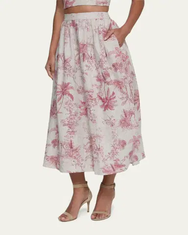L'Agence Seina Pleated Etoile-Print Linen Midi Skirt | Thumbnail 5 L'Agence Seina Pleated Etoile-Print Linen Midi Skirt | Thumbnail 5