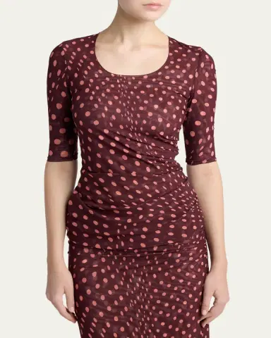 Stella McCartney Polka Dot Mesh Elbow-Sleeve Top | Thumbnail 4 Stella McCartney Polka Dot Mesh Elbow-Sleeve Top | Thumbnail 4