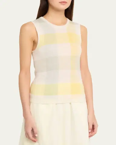 Vince Plaid Crewneck Sleeveless Top | Thumbnail 4 Vince Plaid Crewneck Sleeveless Top | Thumbnail 4
