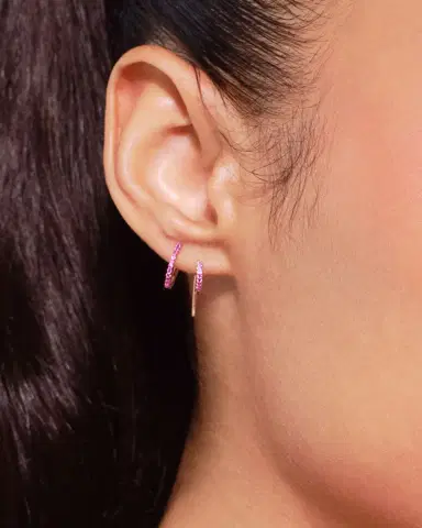 Lana Mini Pink Sapphire Hooked on Hoop Earrings, 15mm | Thumbnail 2 Lana Mini Pink Sapphire Hooked on Hoop Earrings, 15mm | Thumbnail 2