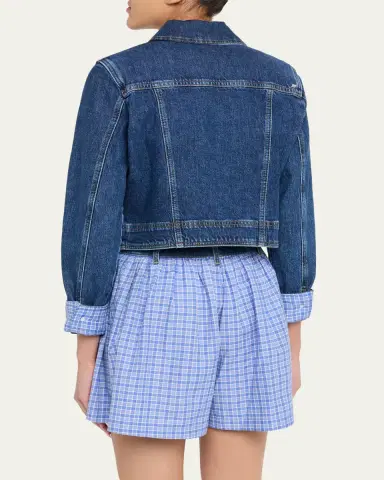 Cinq à Sept Lexie Gingham-Cuff Cropped Denim Jacket | Thumbnail 3 Cinq à Sept Lexie Gingham-Cuff Cropped Denim Jacket | Thumbnail 3