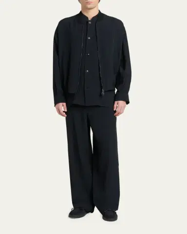 Giorgio Armani Men's Seersucker Full-Zip Bomber Jacket | Thumbnail 2 Giorgio Armani Men's Seersucker Full-Zip Bomber Jacket | Thumbnail 2