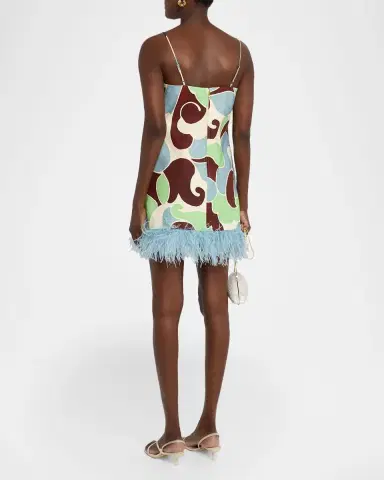 Cara Cara Valencia Printed Feather-Trim Mini Dress | Thumbnail 2 Cara Cara Valencia Printed Feather-Trim Mini Dress | Thumbnail 2