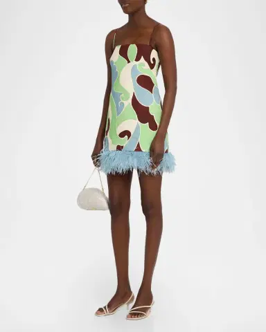 Cara Cara Valencia Printed Feather-Trim Mini Dress | Thumbnail 3 Cara Cara Valencia Printed Feather-Trim Mini Dress | Thumbnail 3
