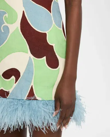 Cara Cara Valencia Printed Feather-Trim Mini Dress | Thumbnail 4 Cara Cara Valencia Printed Feather-Trim Mini Dress | Thumbnail 4
