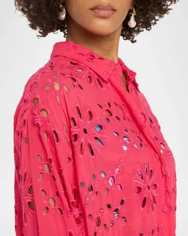 Johnny Was Floral Eyelet Shirtdress Coverup | Thumbnail 4 Johnny Was Floral Eyelet Shirtdress Coverup | Thumbnail 4