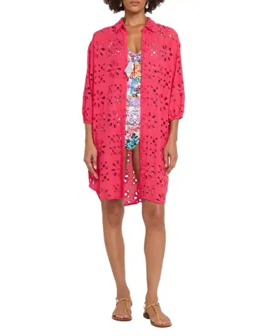 Johnny Was Floral Eyelet Shirtdress Coverup | Thumbnail 1 Johnny Was Floral Eyelet Shirtdress Coverup | Thumbnail 1