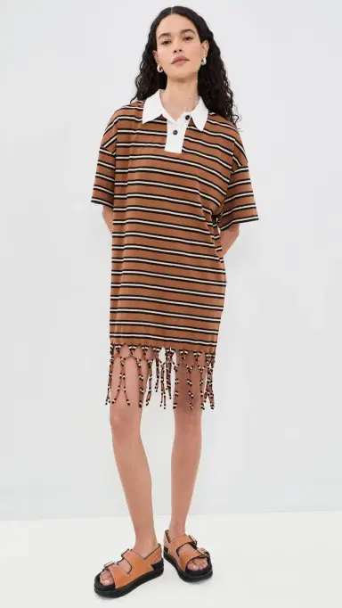Nanushka Benigna Dress Tan/White/Black Stripe | Thumbnail 2 Nanushka Benigna Dress Tan/White/Black Stripe | Thumbnail 2