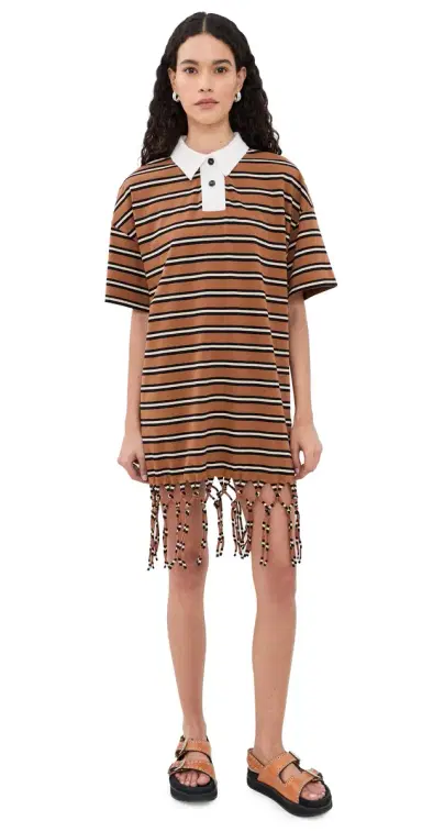 Nanushka Benigna Dress Tan/White/Black Stripe | Thumbnail 1 Nanushka Benigna Dress Tan/White/Black Stripe | Thumbnail 1