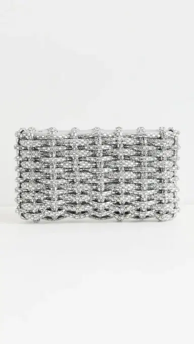 Simkhai Morgan Woven Rhinestone Clutch Silver One Size | Thumbnail 2 Simkhai Morgan Woven Rhinestone Clutch Silver One Size | Thumbnail 2