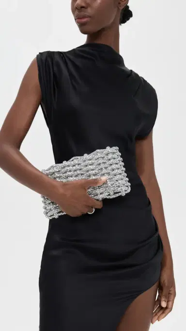 Simkhai Morgan Woven Rhinestone Clutch Silver One Size | Thumbnail 3 Simkhai Morgan Woven Rhinestone Clutch Silver One Size | Thumbnail 3