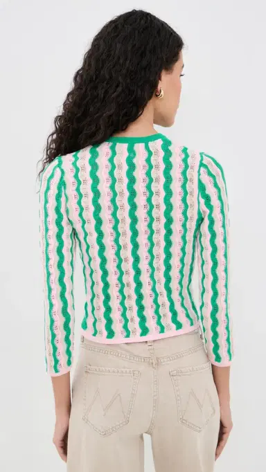 MOTHER The Crew Neck Cardigan Poi Green Pink Combo | Thumbnail 3 MOTHER The Crew Neck Cardigan Poi Green Pink Combo | Thumbnail 3