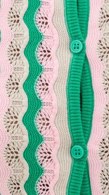 MOTHER The Crew Neck Cardigan Poi Green Pink Combo | Thumbnail 6 MOTHER The Crew Neck Cardigan Poi Green Pink Combo | Thumbnail 6