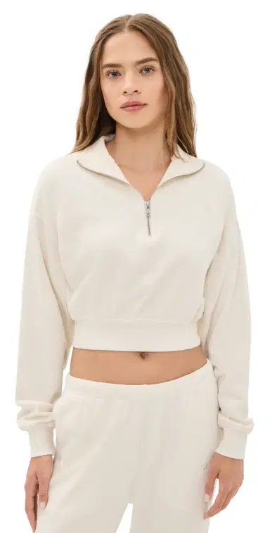 ÉTERNE Cropped Half-Zip Sweatshirt Bone | Thumbnail 1 ÉTERNE Cropped Half-Zip Sweatshirt Bone | Thumbnail 1