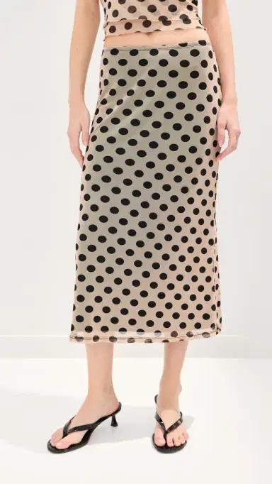 LE BOP Emma Midi Skirt Tan/Black Polka Dot | Thumbnail 3 LE BOP Emma Midi Skirt Tan/Black Polka Dot | Thumbnail 3