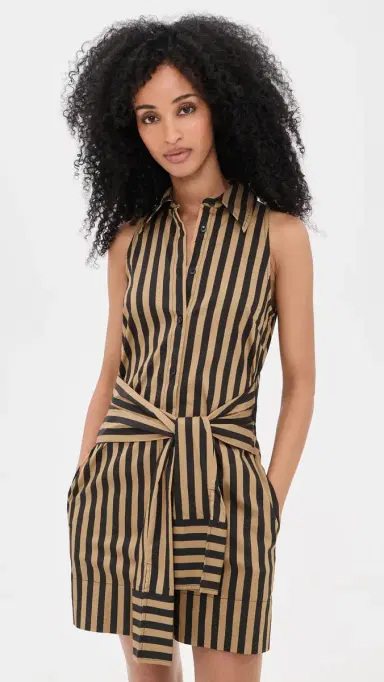 SIMONMILLER Inna Sleeveless Poplin Mini Dress Black/Tan Stripe | Thumbnail 2 SIMONMILLER Inna Sleeveless Poplin Mini Dress Black/Tan Stripe | Thumbnail 2