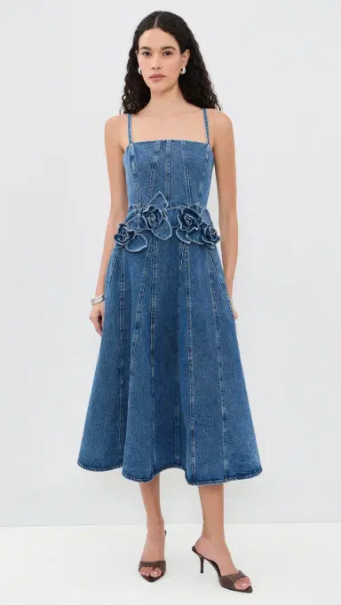 AKNVAS Eryn Denim Midi Dress with 3D Roses Blue Denim | Thumbnail 2 AKNVAS Eryn Denim Midi Dress with 3D Roses Blue Denim | Thumbnail 2