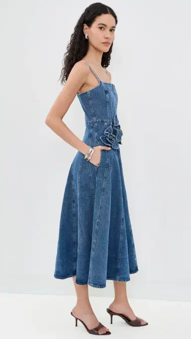 AKNVAS Eryn Denim Midi Dress with 3D Roses Blue Denim | Thumbnail 4 AKNVAS Eryn Denim Midi Dress with 3D Roses Blue Denim | Thumbnail 4