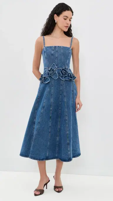 AKNVAS Eryn Denim Midi Dress with 3D Roses Blue Denim | Thumbnail 5 AKNVAS Eryn Denim Midi Dress with 3D Roses Blue Denim | Thumbnail 5