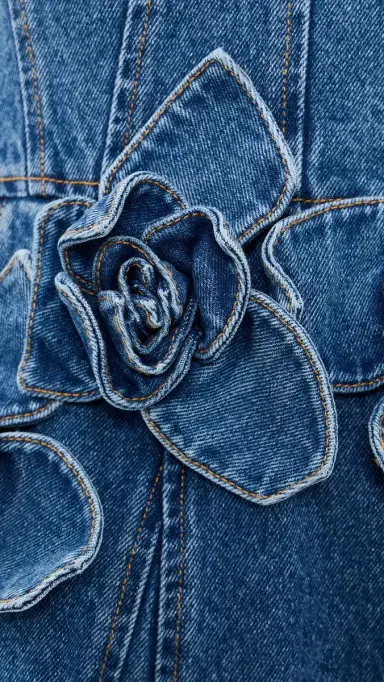 AKNVAS Eryn Denim Midi Dress with 3D Roses Blue Denim | Thumbnail 6 AKNVAS Eryn Denim Midi Dress with 3D Roses Blue Denim | Thumbnail 6
