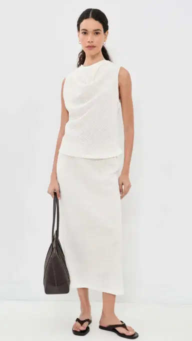 Vince Shadow Grid Midi Skirt Chalk | Thumbnail 5 Vince Shadow Grid Midi Skirt Chalk | Thumbnail 5