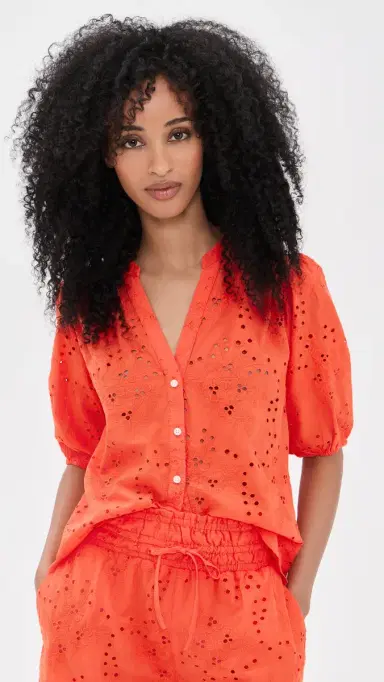Birds of Paradis Loren Vermillion Eyelet Blouse Vermillion S | Thumbnail 2 Birds of Paradis Loren Vermillion Eyelet Blouse Vermillion S | Thumbnail 2