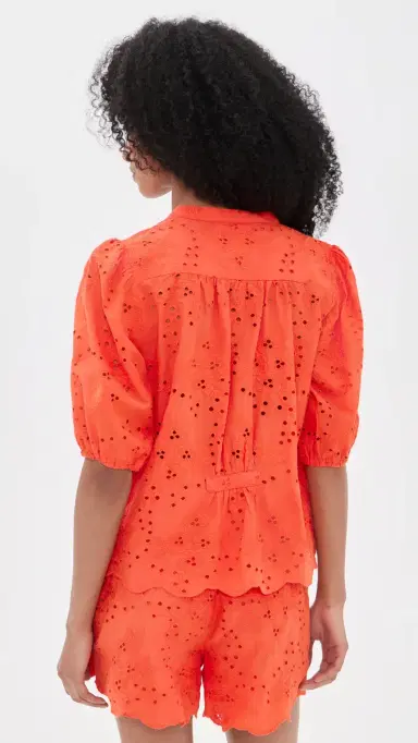 Birds of Paradis Loren Vermillion Eyelet Blouse Vermillion S | Thumbnail 3 Birds of Paradis Loren Vermillion Eyelet Blouse Vermillion S | Thumbnail 3