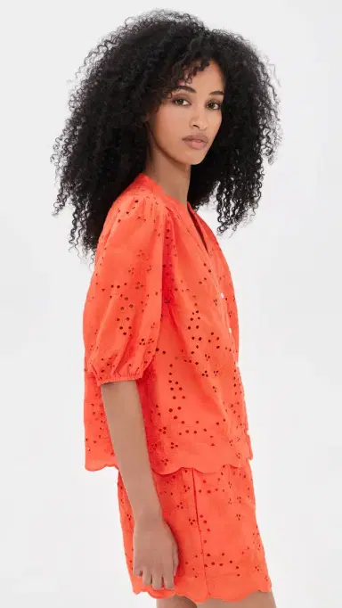 Birds of Paradis Loren Vermillion Eyelet Blouse Vermillion S | Thumbnail 4 Birds of Paradis Loren Vermillion Eyelet Blouse Vermillion S | Thumbnail 4