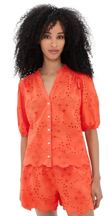 Birds of Paradis Loren Vermillion Eyelet Blouse Vermillion S | Thumbnail 1 Birds of Paradis Loren Vermillion Eyelet Blouse Vermillion S | Thumbnail 1