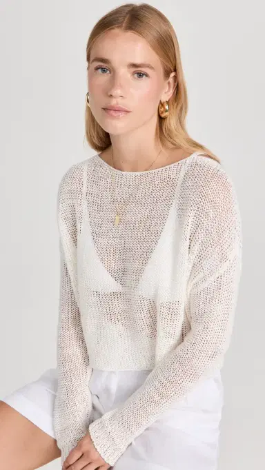 Enza Costa Linen Open Knit Bateau Sweater White | Thumbnail 2 Enza Costa Linen Open Knit Bateau Sweater White | Thumbnail 2